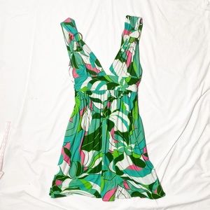 Milly Dress L Green Leaf Jungle gold ring accent